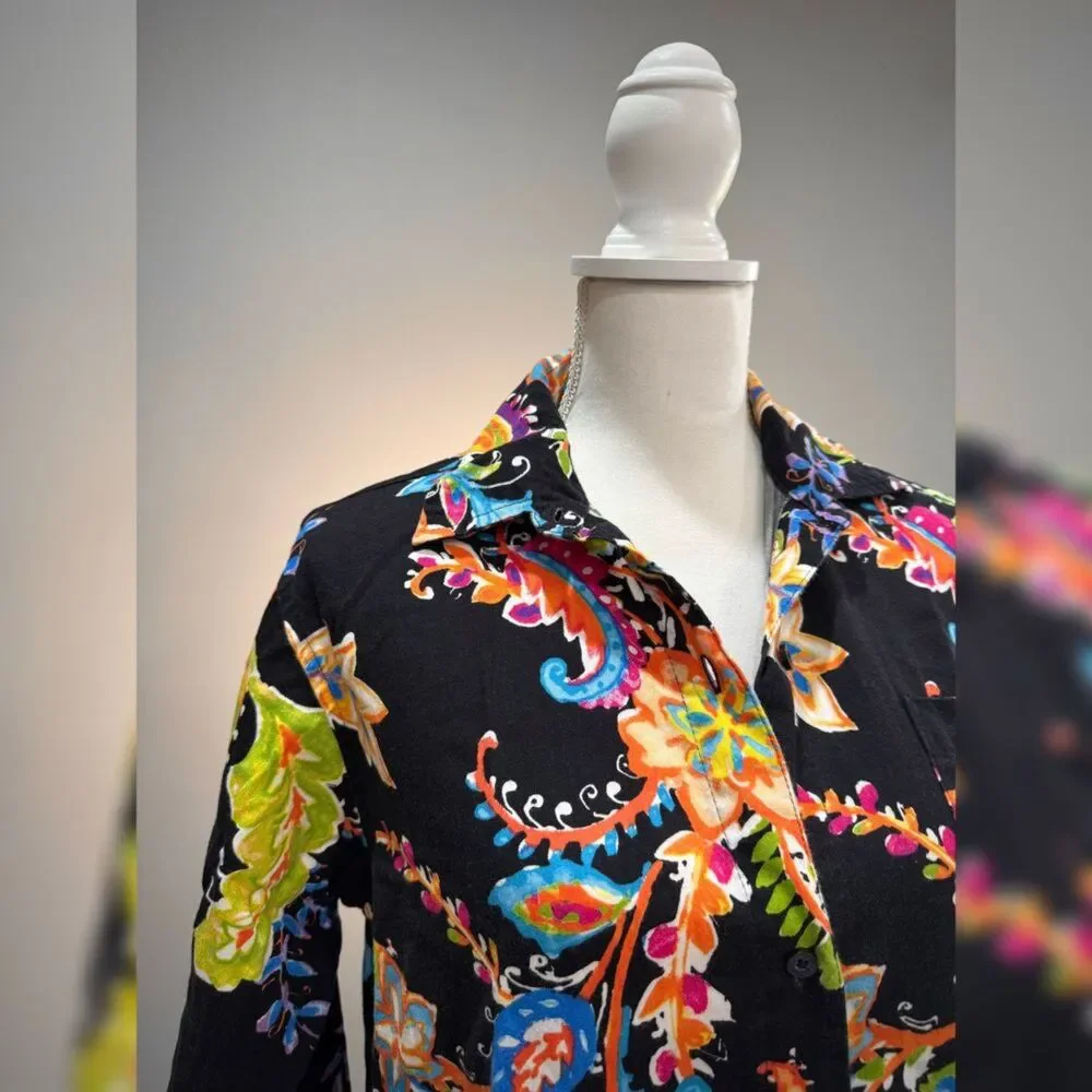 Black Multicolor Ralph Lauren Floral Nightshirt Size S EUC